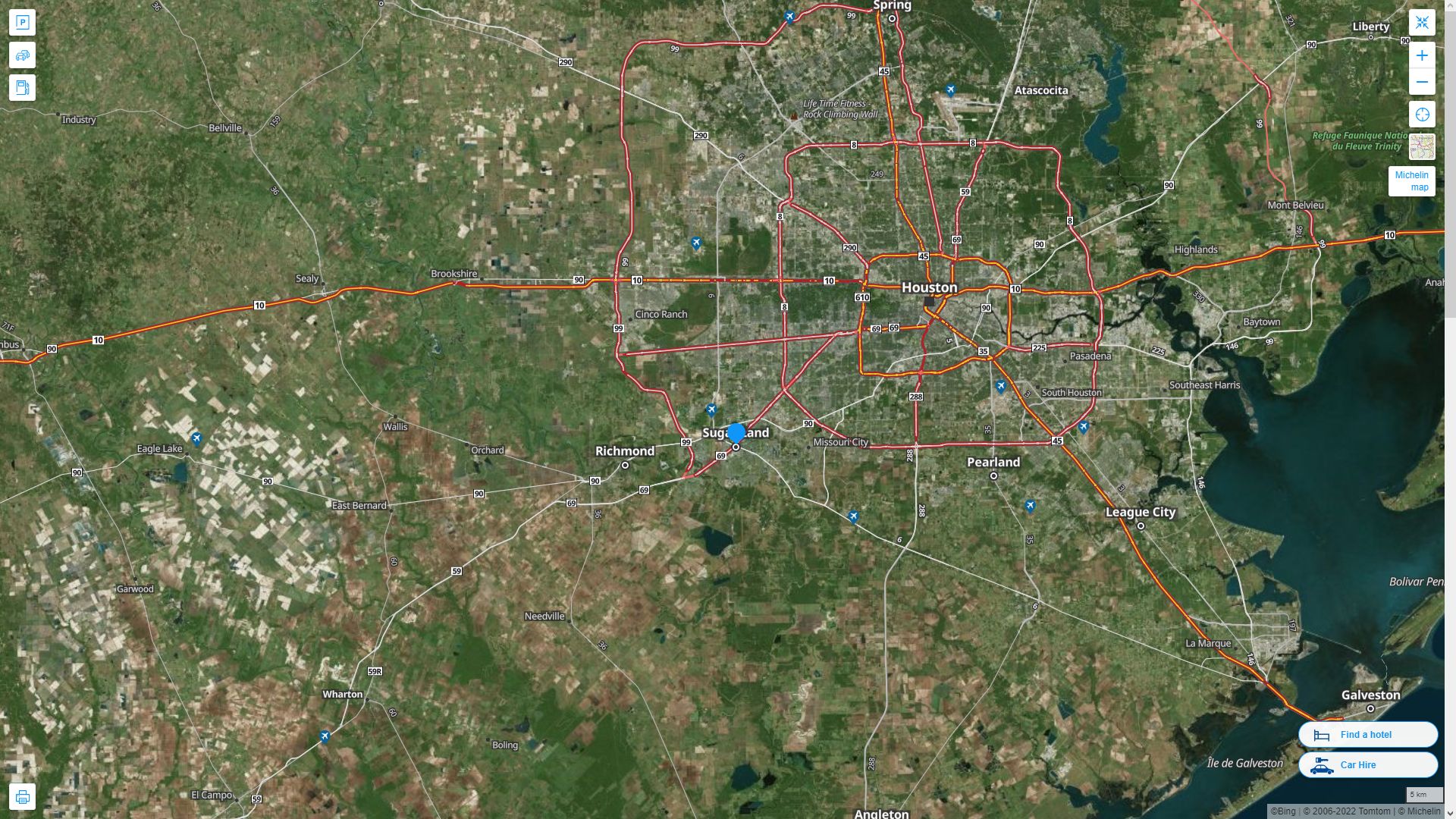 Sugar Land Texas Highway and Road Map with Satellite View